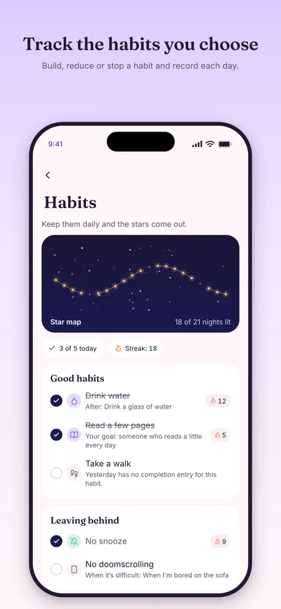 Habits marketing preview with example entries