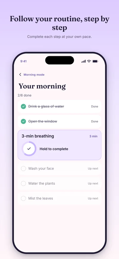 Morning Mode marketing preview with example entries